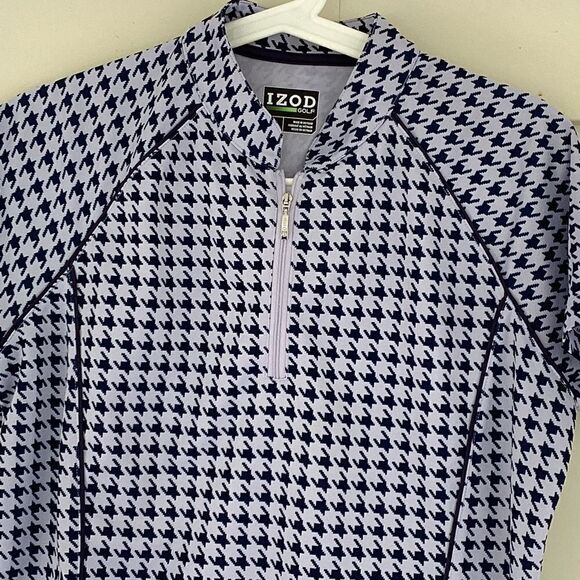 Izod houndstooth zipper front golf tennis sport shirt, medium. 0228 - Picture 4 of 10
